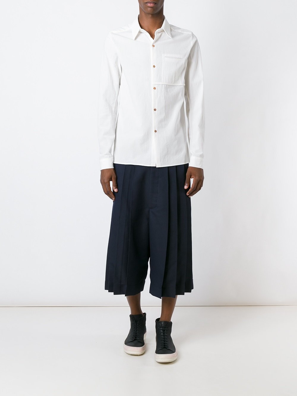 White Boiled Cotton One Pocket Shirt