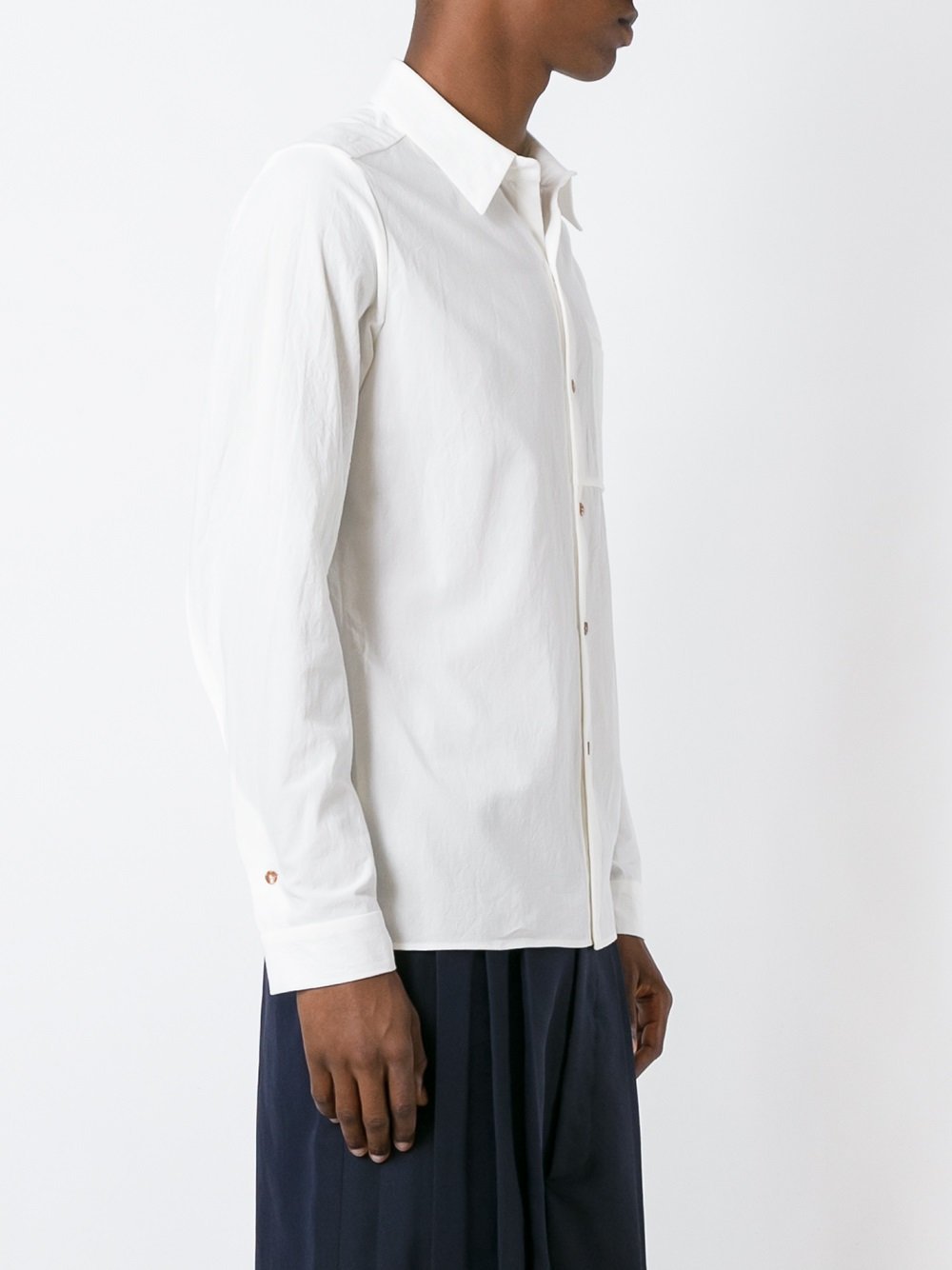 White Boiled Cotton One Pocket Shirt