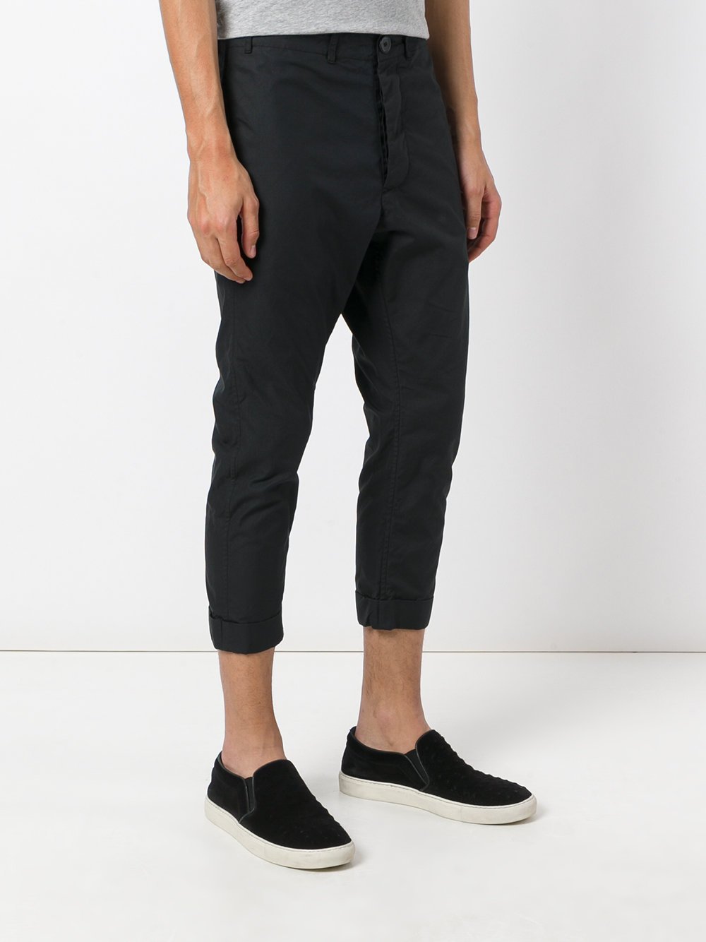 Black Cotton Cropped Slim Pant