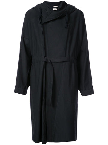 Black Paper Twill Hooded Trenchcoat
