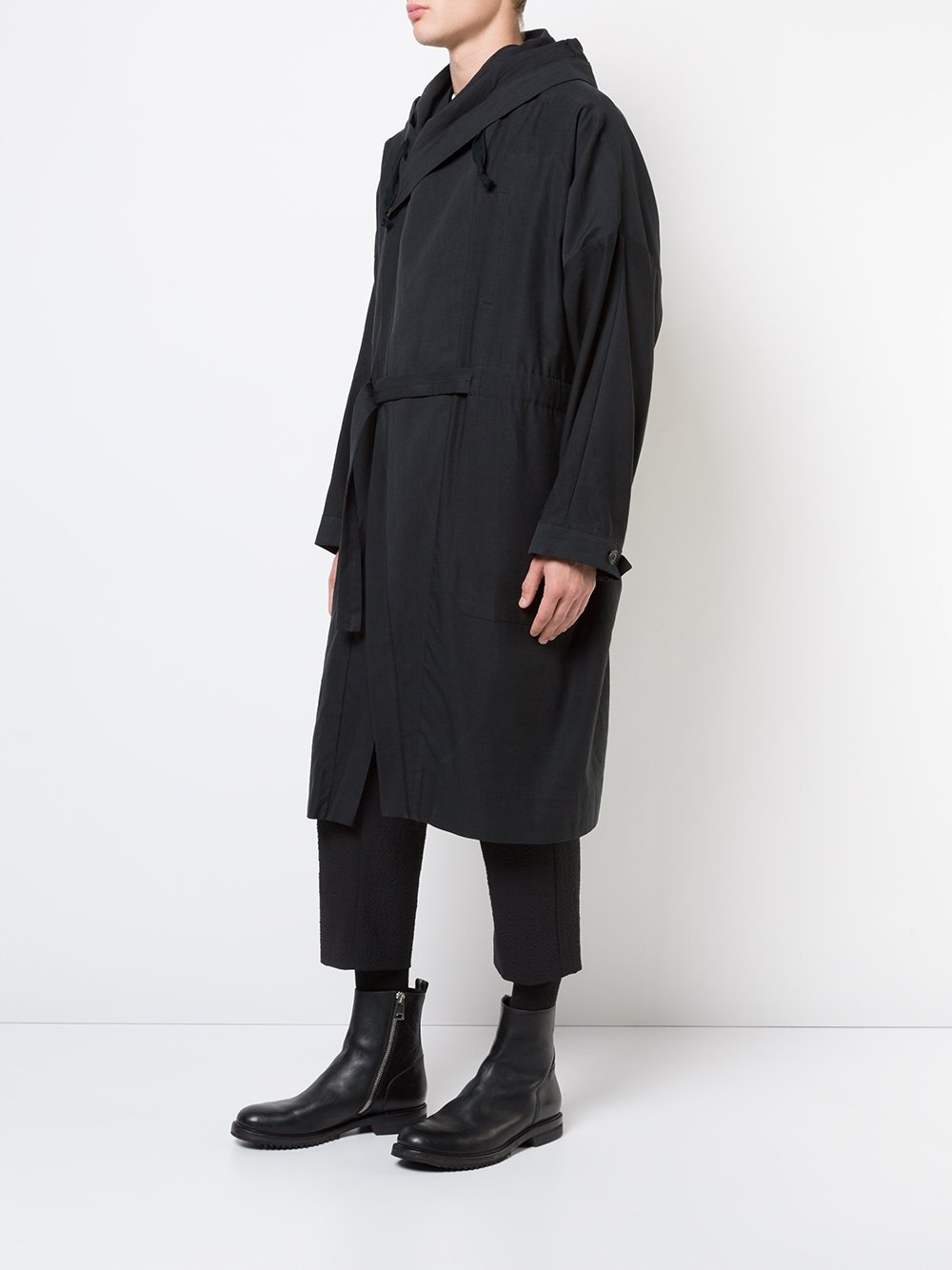 Black Paper Twill Hooded Trenchcoat