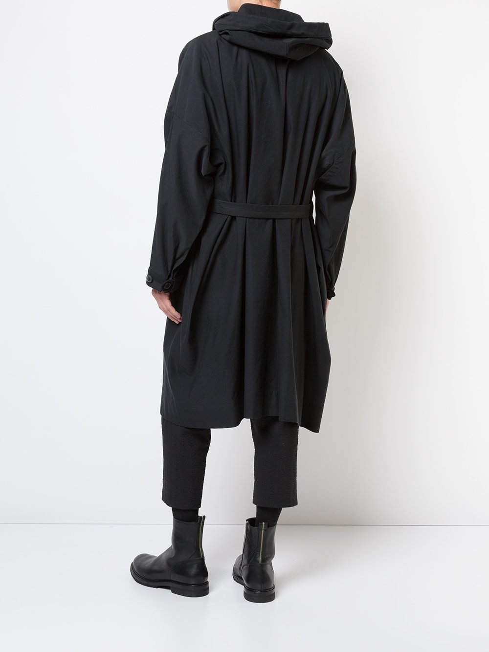 Black Paper Twill Hooded Trenchcoat