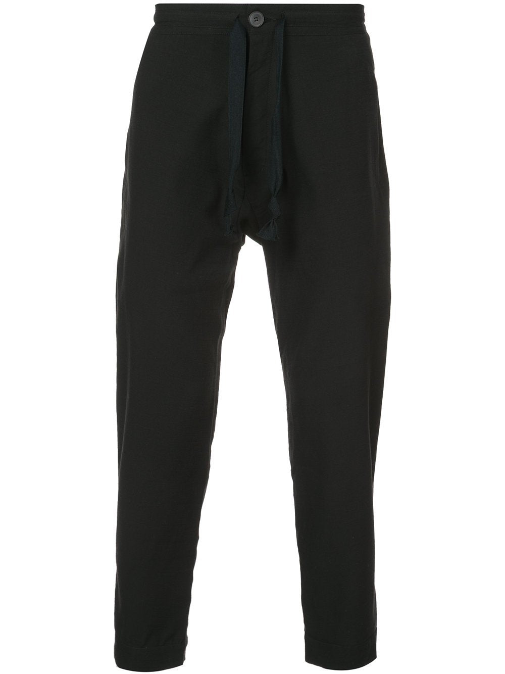 Off Black Boiled Cotton Ramie Trousers