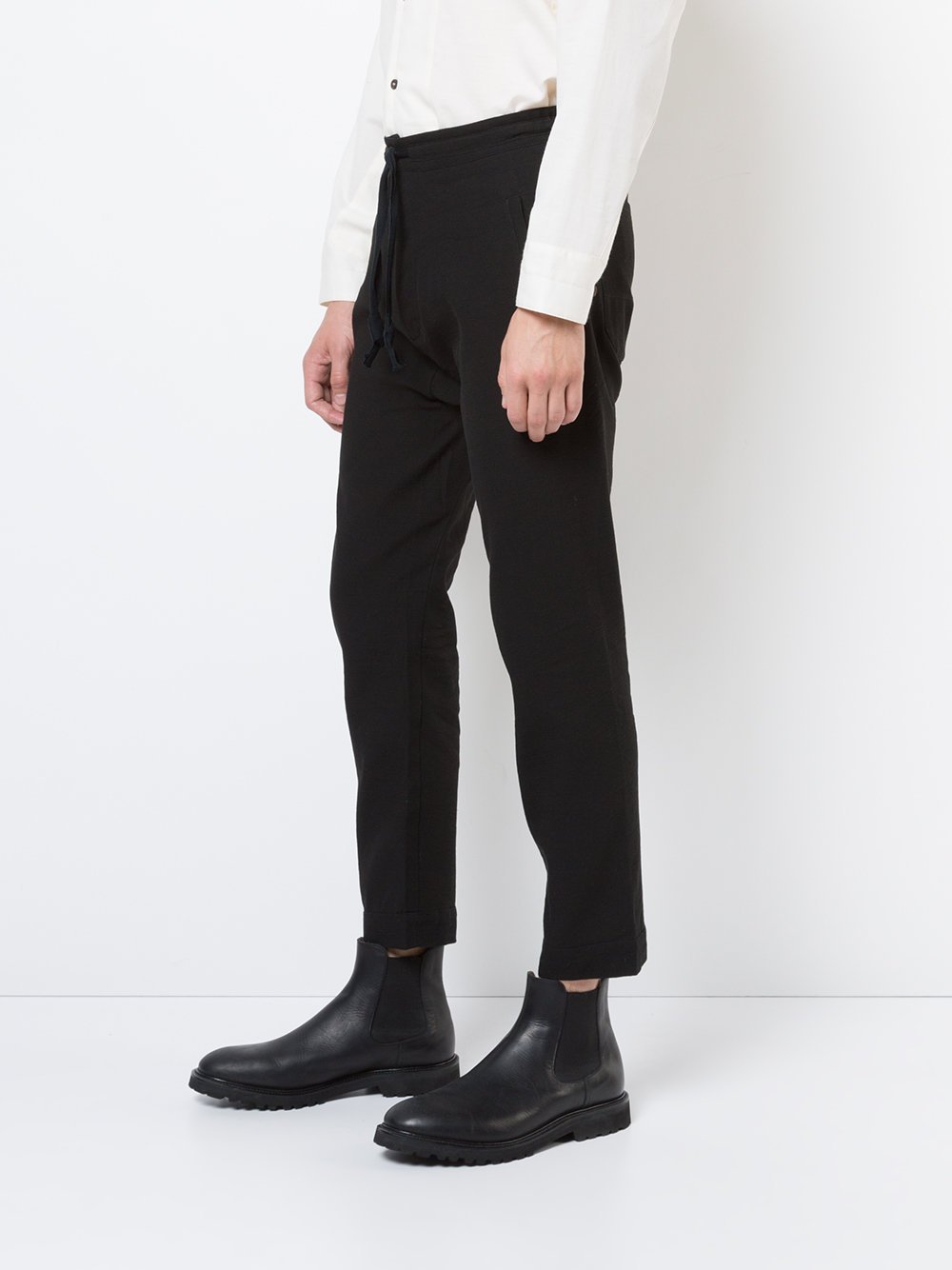Cotton Linen Black Ridges Boiled Cotton Ramie Trousers
