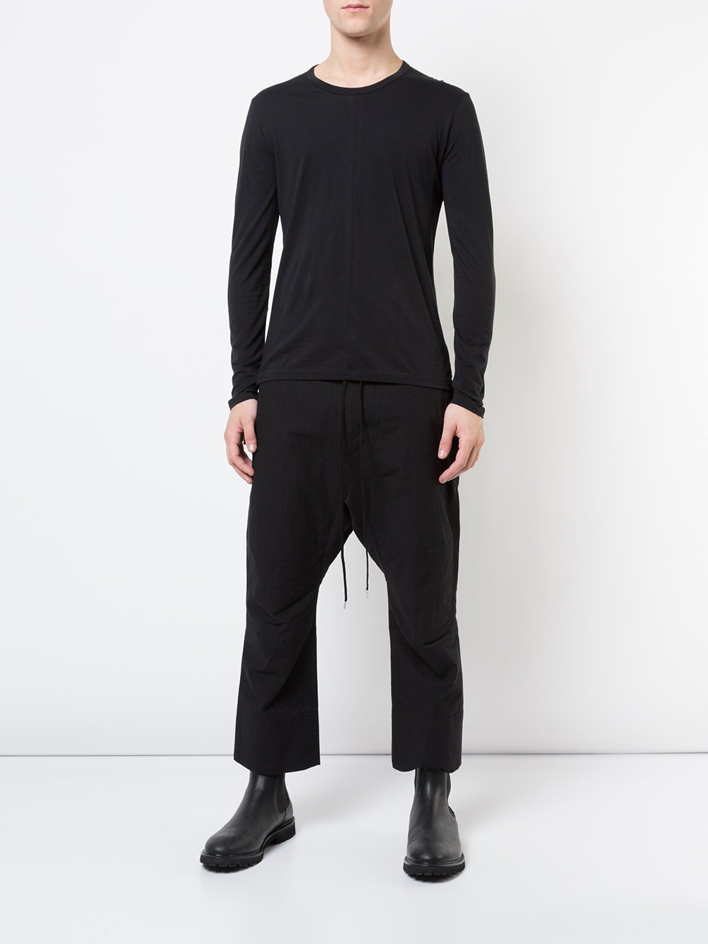 Black Cotton Cropped Pants