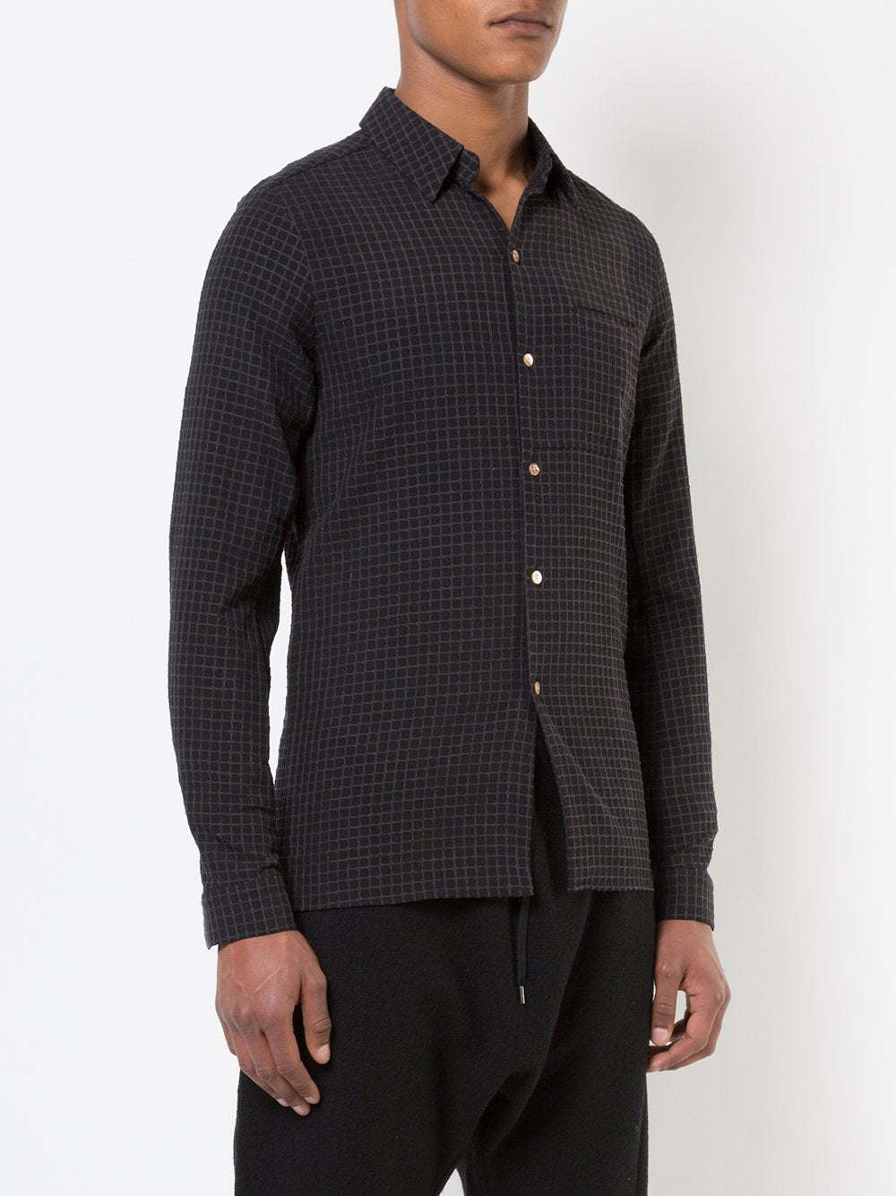 Navy Black Dobby Check One Pocket Shirt