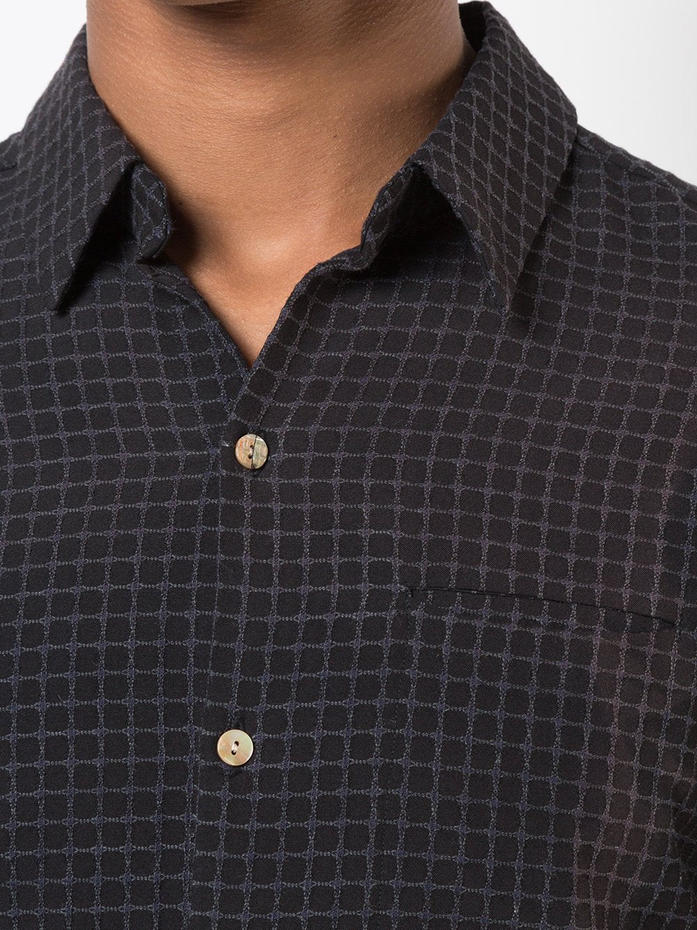 Navy Black Dobby Check One Pocket Shirt
