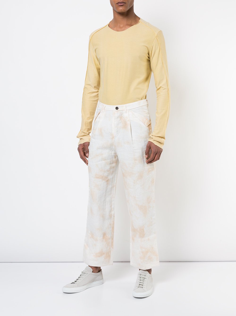 Ecru White Ramie Unisex Wide Pants