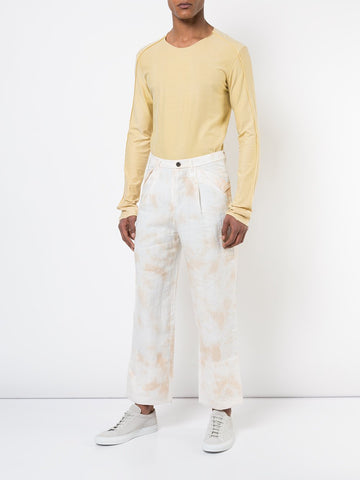 Ecru White Ramie Unisex Wide Pants