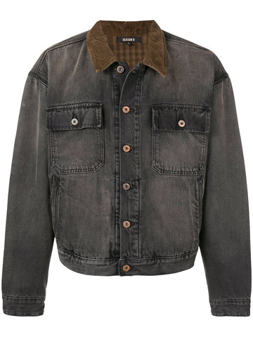Flannel Lined Denim Jacket Black Brown