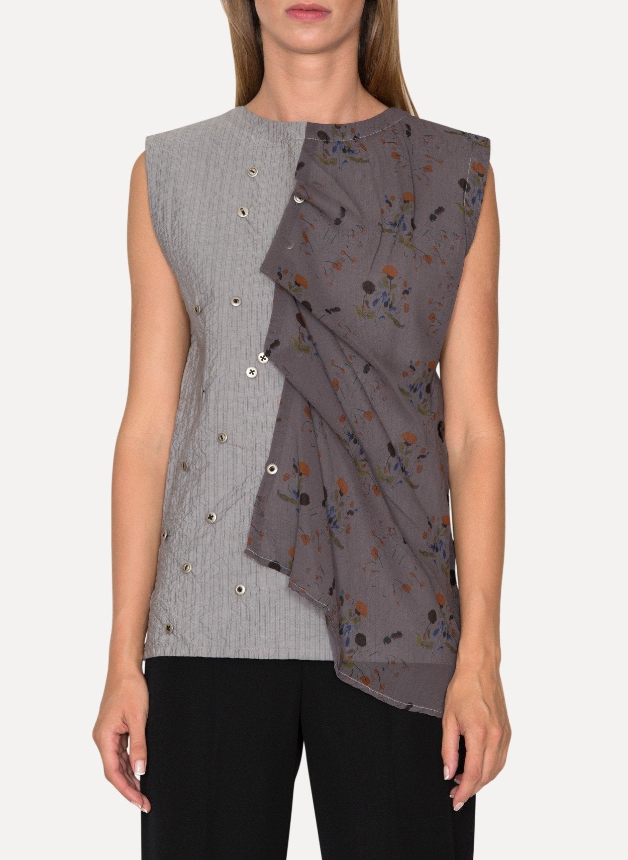 Handmade Multi-Button Side-Vent Sleeveless Shirt