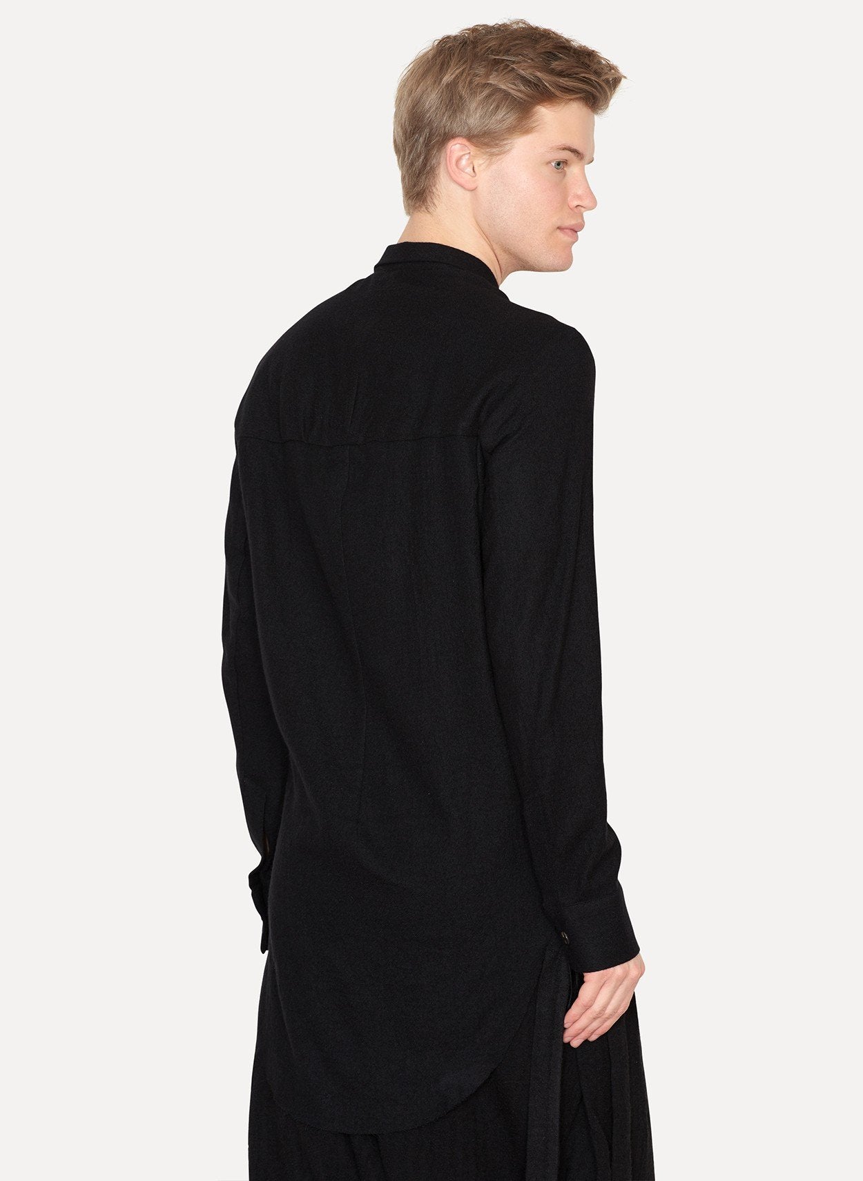 Wool Silk Curved Hem Kimono Shirt