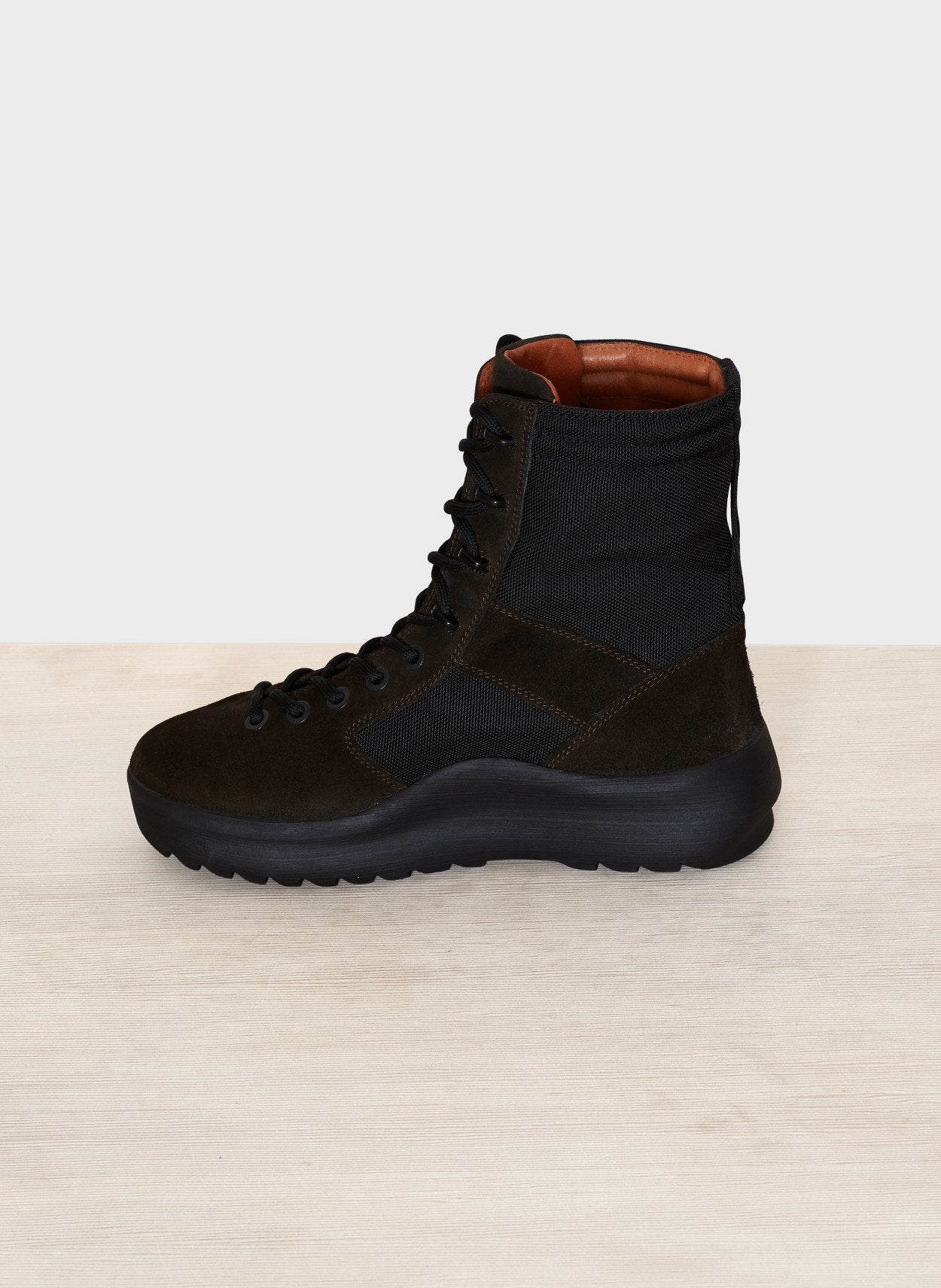Onyx Shade Calfskin Suede and Nylon Mens Military Boot
