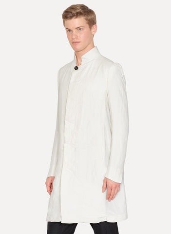 Raw White Viscose Linen Coat Trapeze