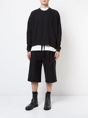 Black Linen Cotton Crewneck Sweat