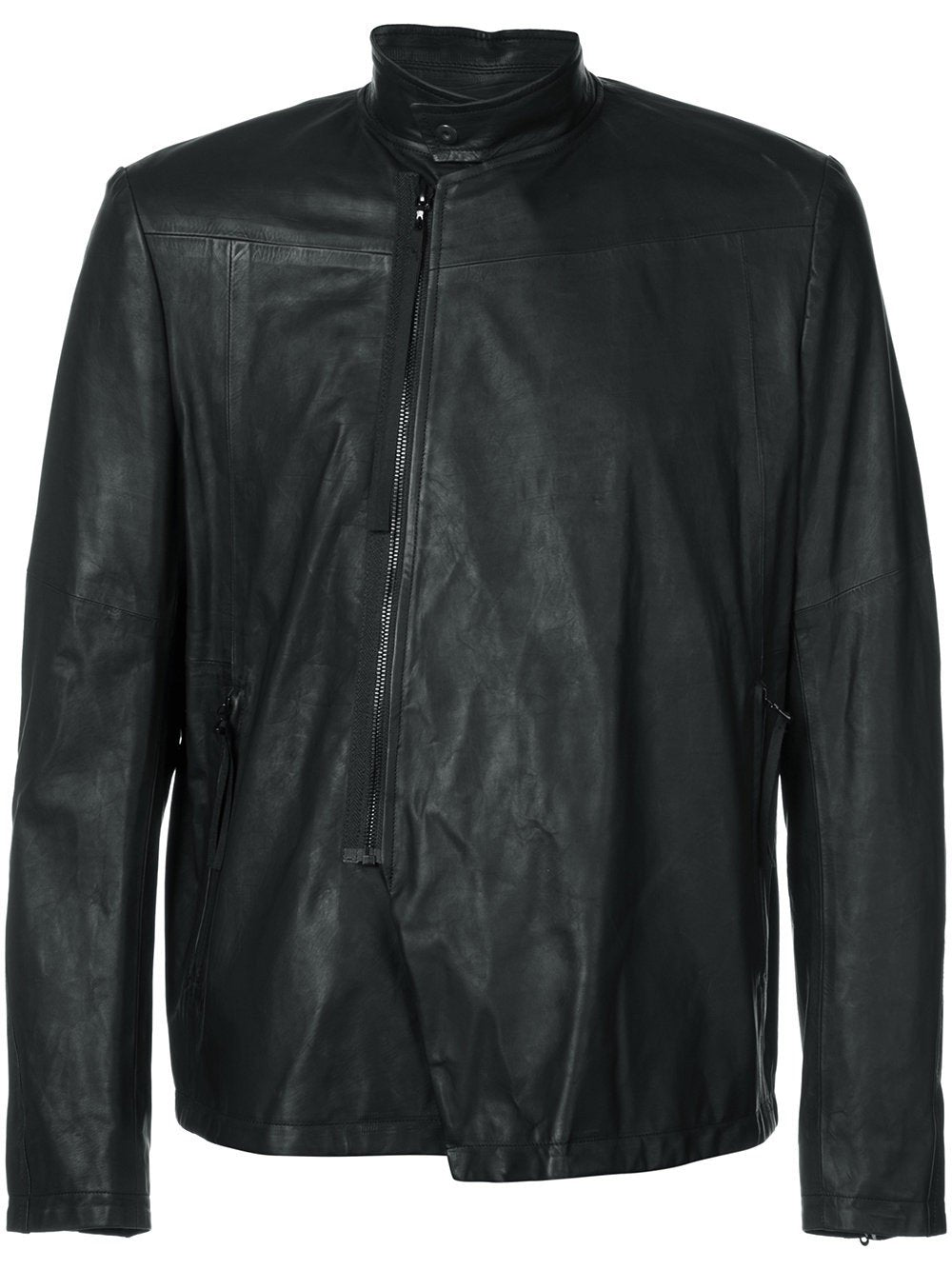 Off Center Zipped Leather Jacket