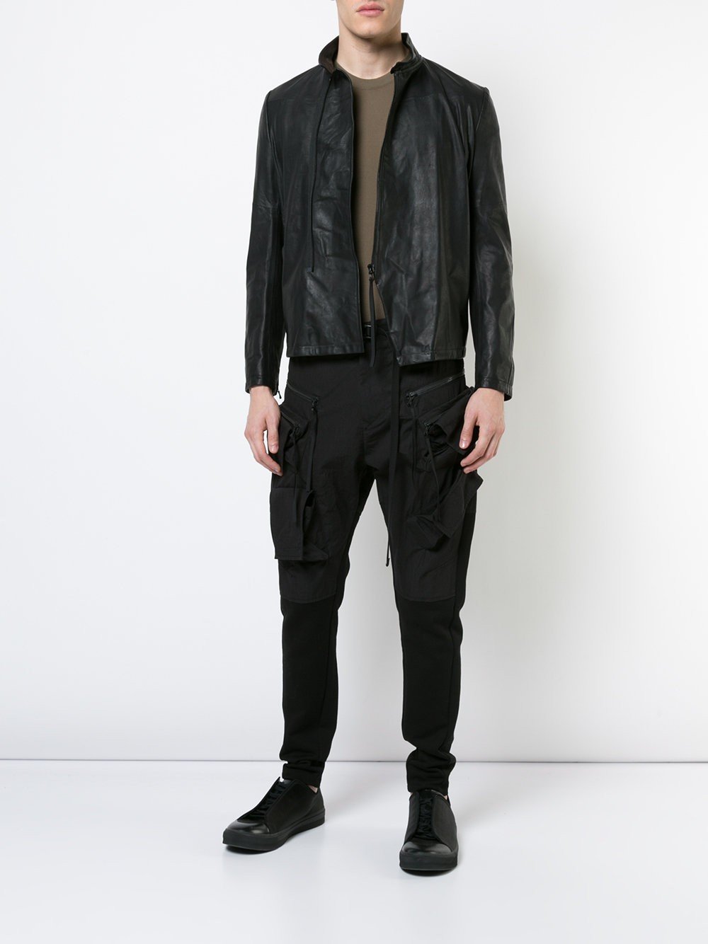 Off Center Zipped Leather Jacket