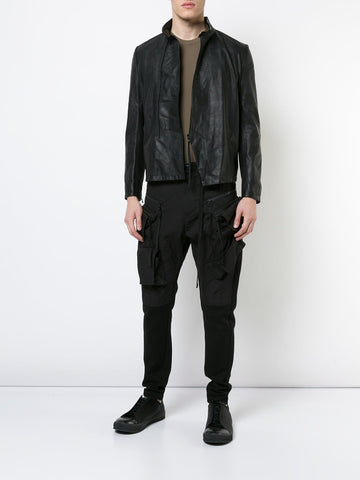 Off Center Zipped Leather Jacket