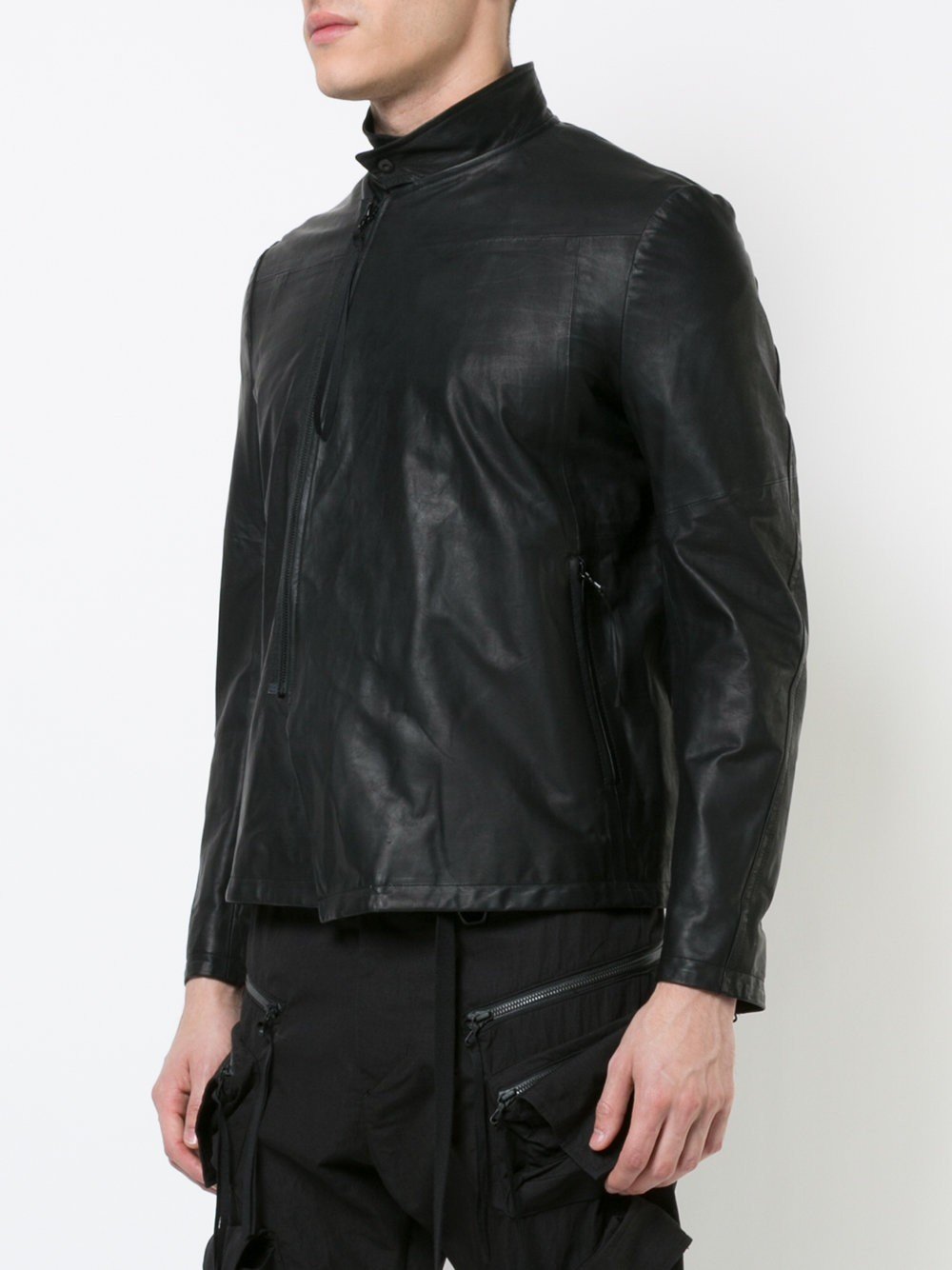 Off Center Zipped Leather Jacket