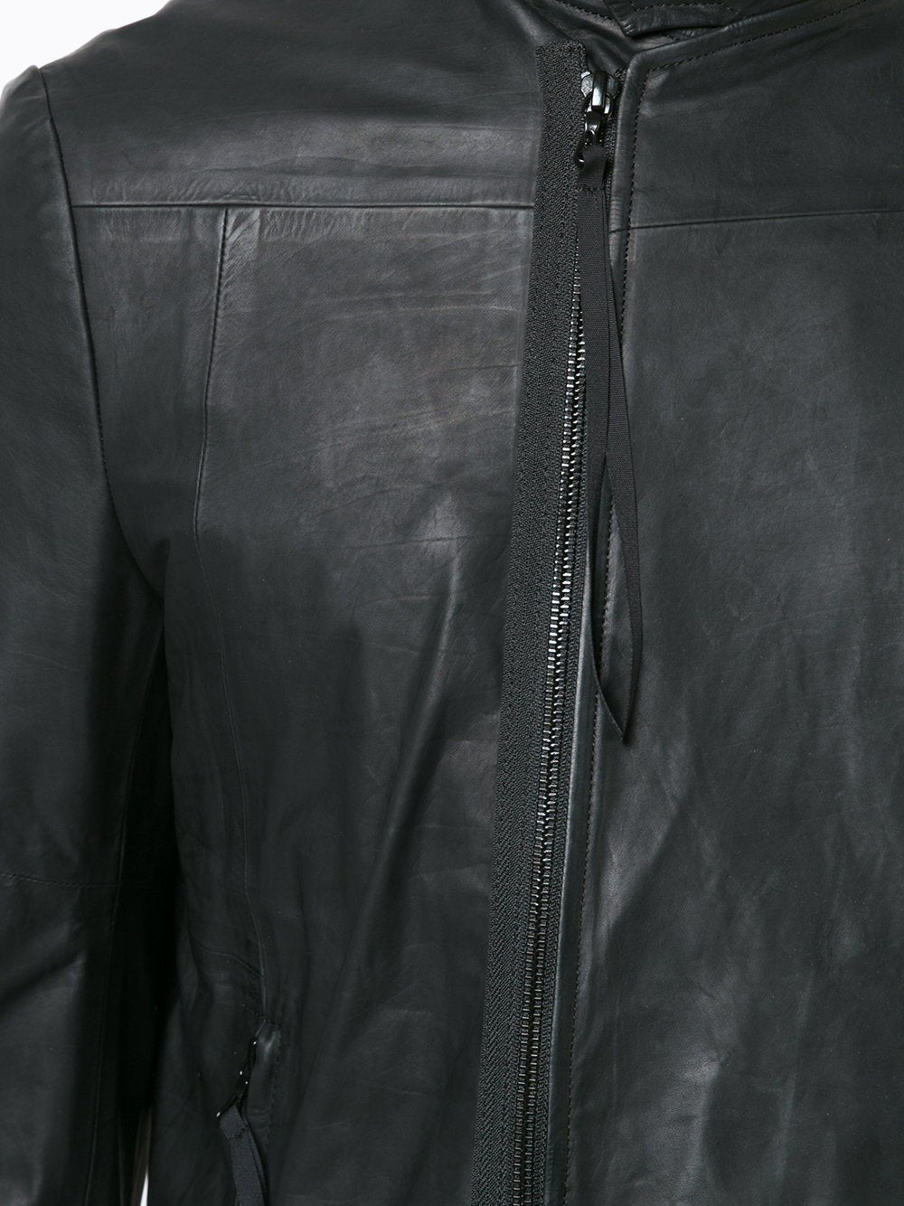 Off Center Zipped Leather Jacket